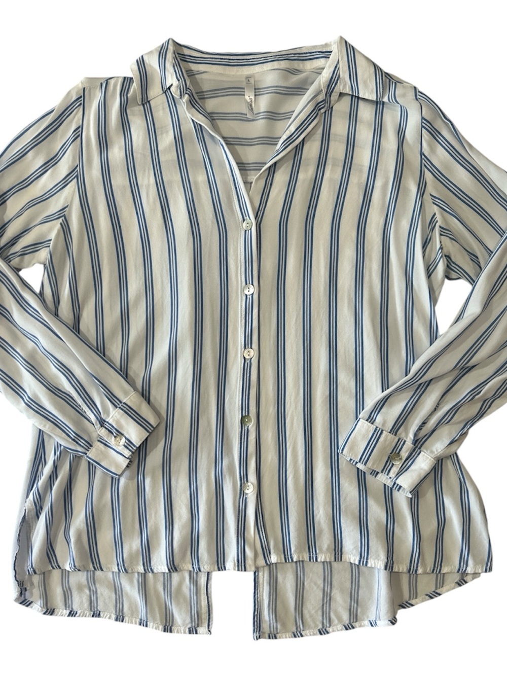 Leonisa Striped Button-Down Shirt in white and Blue Sz L - Picture 2 of 11